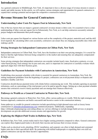 Revenue Streams for General Contractors in Middleburgh, New York: Diversifying Y