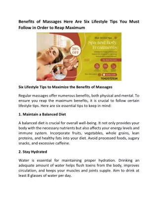 Here Are Six Lifestyle Tips You Must Follow In Order To Reap Maximum Benefits From Your Massages