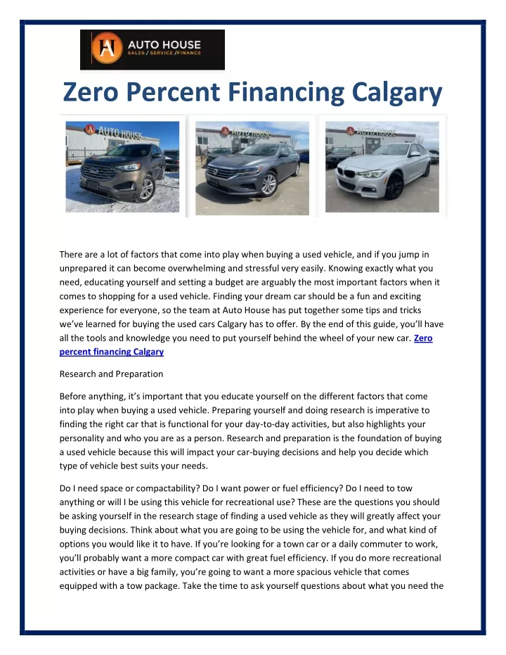 zero percent financing calgary