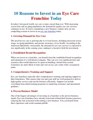 10 Reasons to Invest in an Eye Care Franchise Today