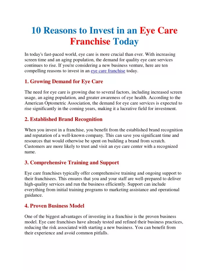 10 reasons to invest in an eye care franchise