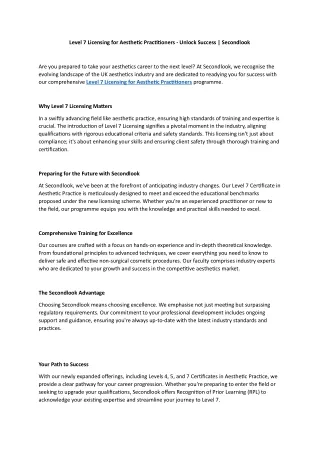 Level 7 Licensing for Aesthetic Practitioners - Unlock Success | Secondlook