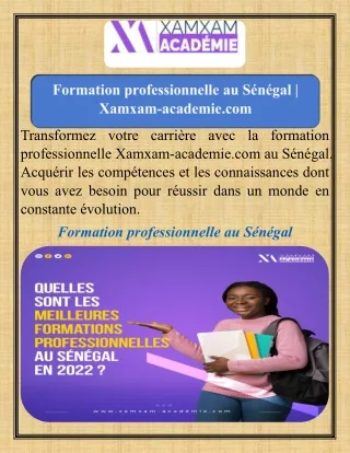 Formation professionnelle au Sénégal   Xamxam-academie.com