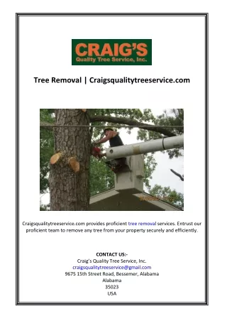 Tree Removal | Craigsqualitytreeservice.com