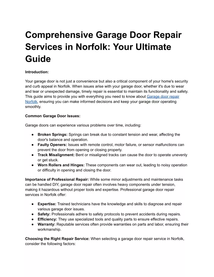 comprehensive garage door repair services