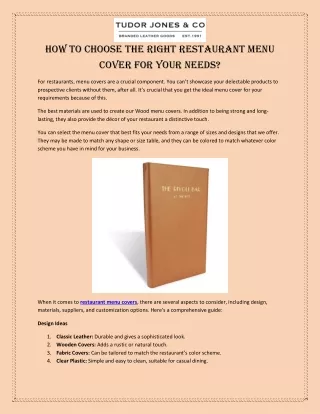 How to Choose the Right Restaurant Menu Cover for Your Needs
