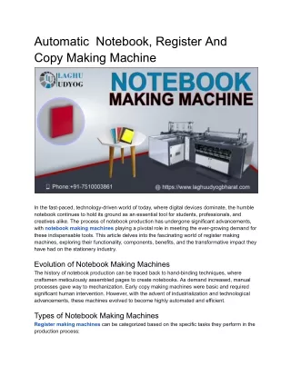 Automatic  Notebook, Register And Copy Making Machine