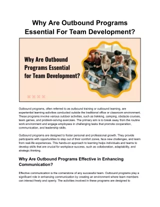 Why Outbound Programs Are Essential for Team Development_