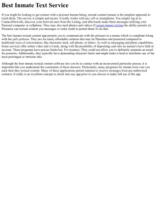 Best Inmate Textual content Assistance