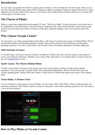 Plinko: The Classic Game of Chance Now Available at Vavada Casino!