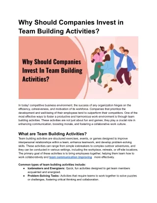 Why Should Companies Invest in Team Building Activities