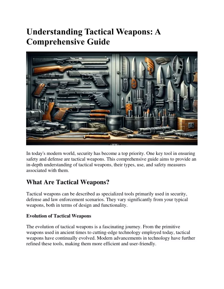 understanding tactical weapons a comprehensive