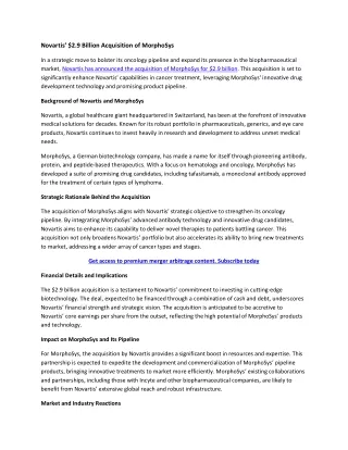 novartis 2 9 billion acquisition of morphosys