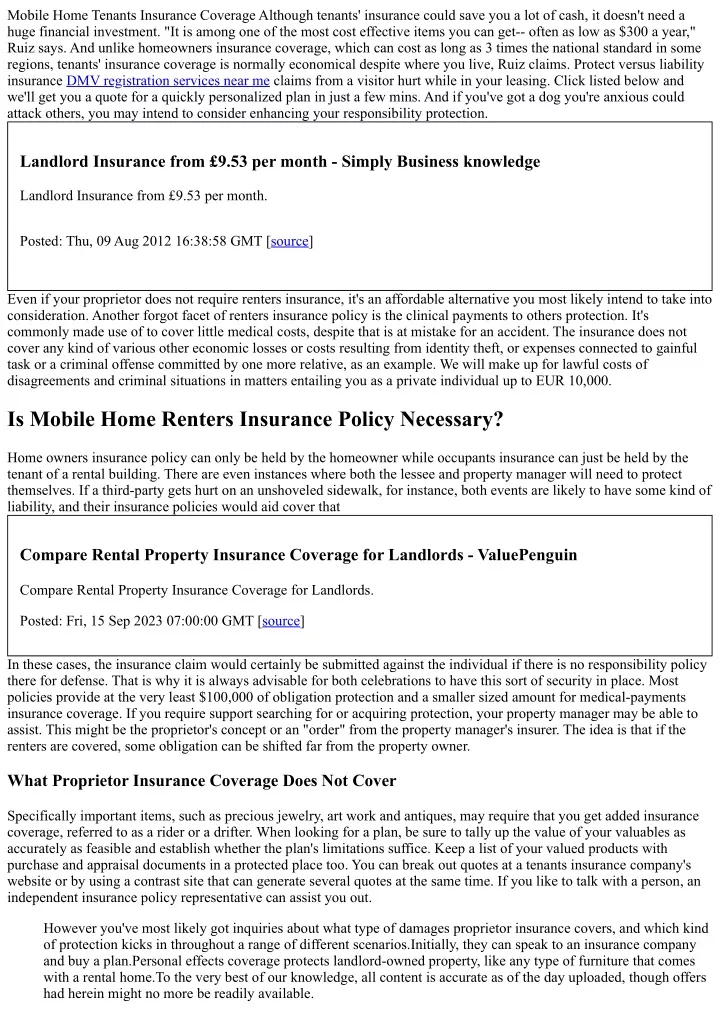 mobile home tenants insurance coverage although