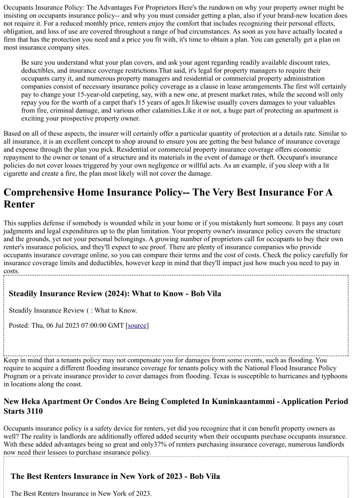 occupants insurance policy the advantages