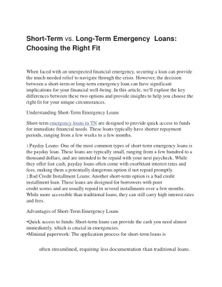 Short-Term vs. Long-Term Emergency Loans_ Choosing the Right Fit