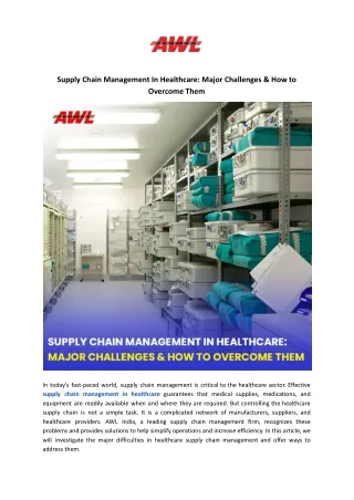 Supply Chain Management In Healthcare: Challenges & Overcomes - AWL India