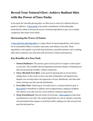 Reveal Your Natural Glow_ Achieve Radiant Skin with the Power of Face Packs