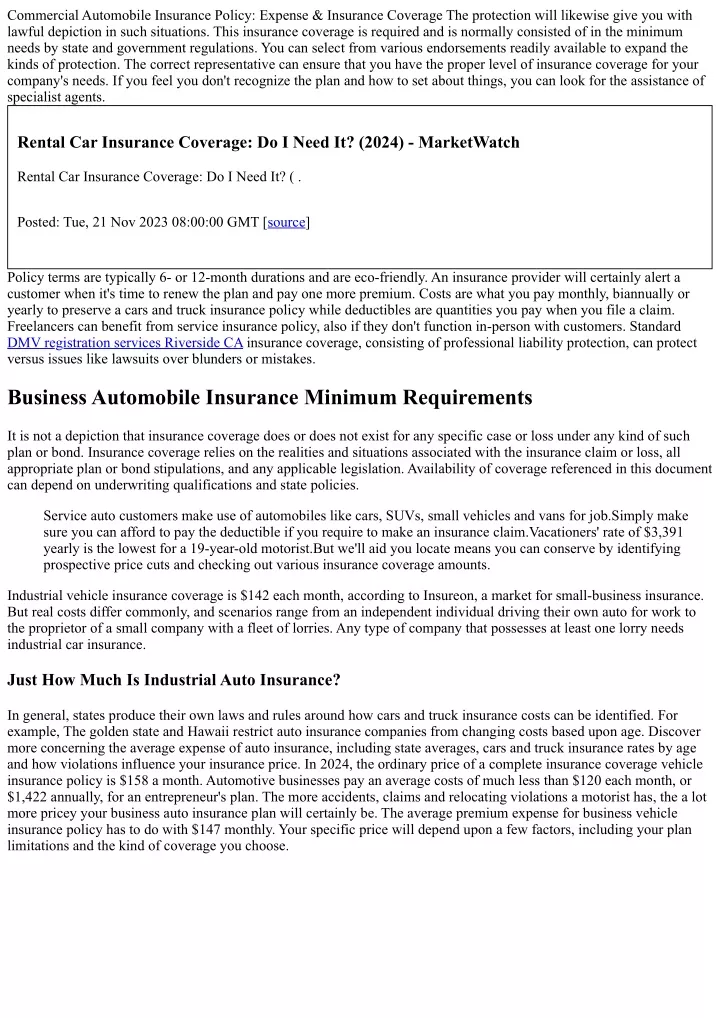 commercial automobile insurance policy expense