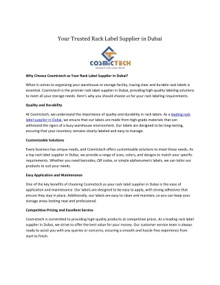 Your Trusted Rack Label Supplier in Dubai