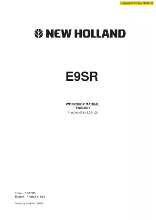 New Holland E9SR Mini Excavator Service Repair Manual Instant Download