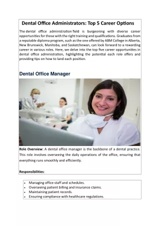 Dental Office Administrators - Top 5 Career Options