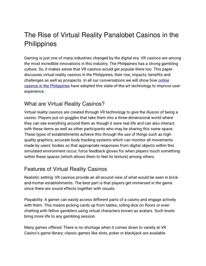 the rise of virtual reality panalobet casinos