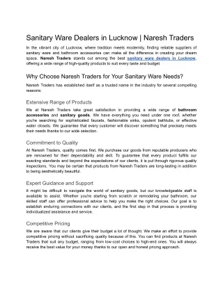 Sanitary Ware Dealers in Lucknow _ Naresh Traders