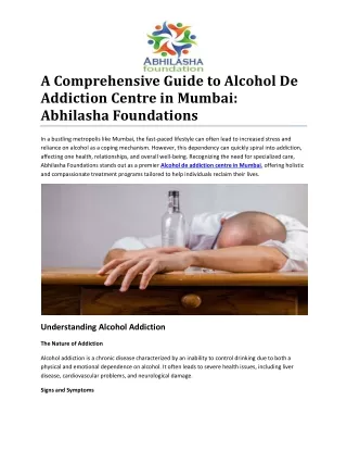 Comprehensive Care at Alcohol De Addiction Centre in Mumbai