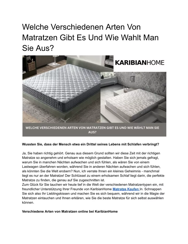 welche verschiedenen arten von matratzen gibt