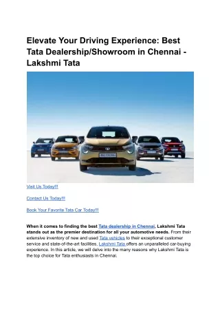 Elevate Your Driving Experience: Best Tata Dealership/Showroom in Chennai - Laks