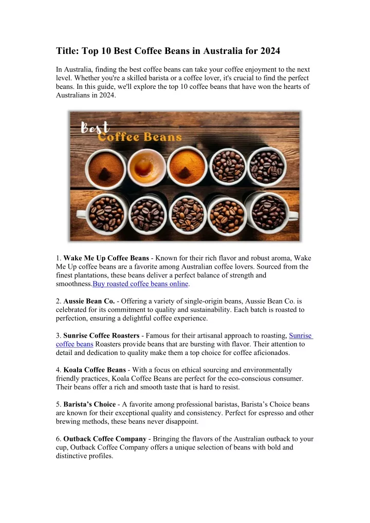 title top 10 best coffee beans in australia