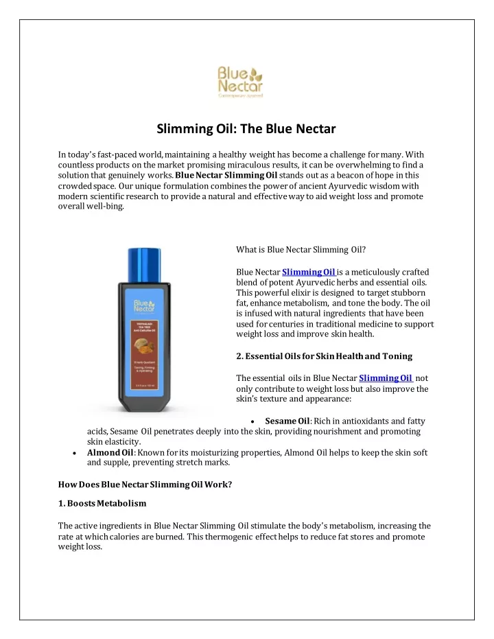 slimming oil the blue nectar