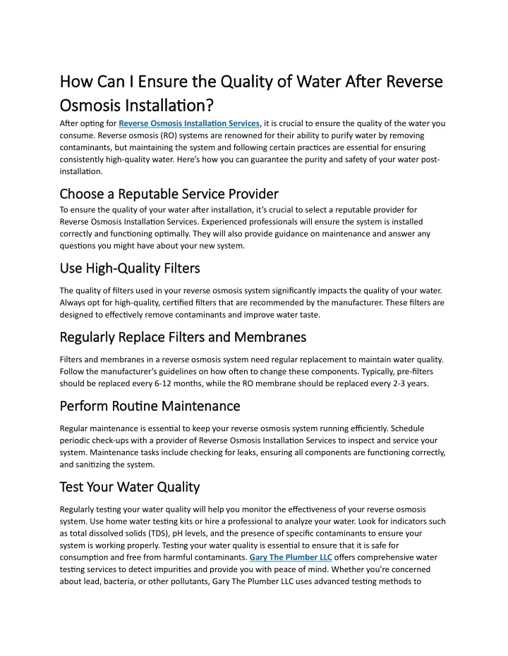 PPT - How Can I Ensure the Quality of Water After Reverse Osmosis ...