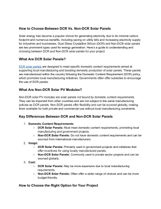 DCR Vs. Non-DCR Solar Panels