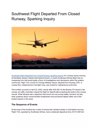 Southwest Flight Departed From Closed Runway, Sparking Inquiry
