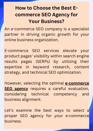 How to Choose the Best E-commerce SEO Agency for Your Business