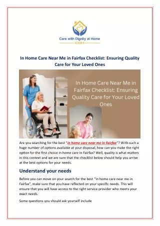 In Home Care Near Me in Fairfax Checklist: Ensuring Quality Care for Your Loved