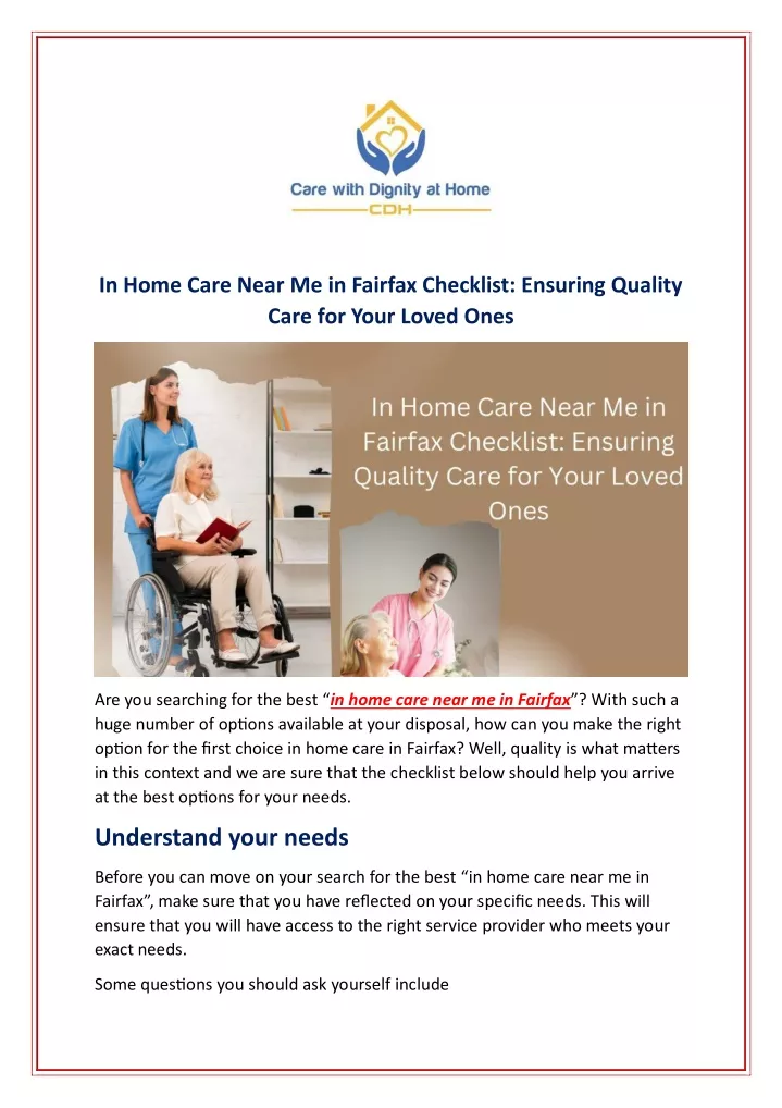 in home care near me in fairfax checklist