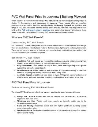 PVC Wall Panel Price in Lucknow _ Bajrang Plywood