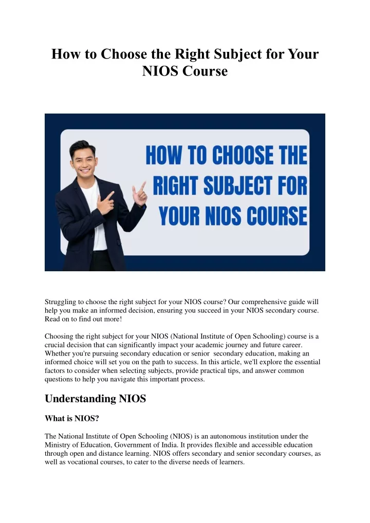 how to choose the right subject for your nios