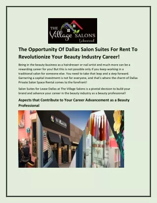 The Opportunity Of Dallas Salon Suites For Rent To Revolutionize Your Beauty Industry Career!