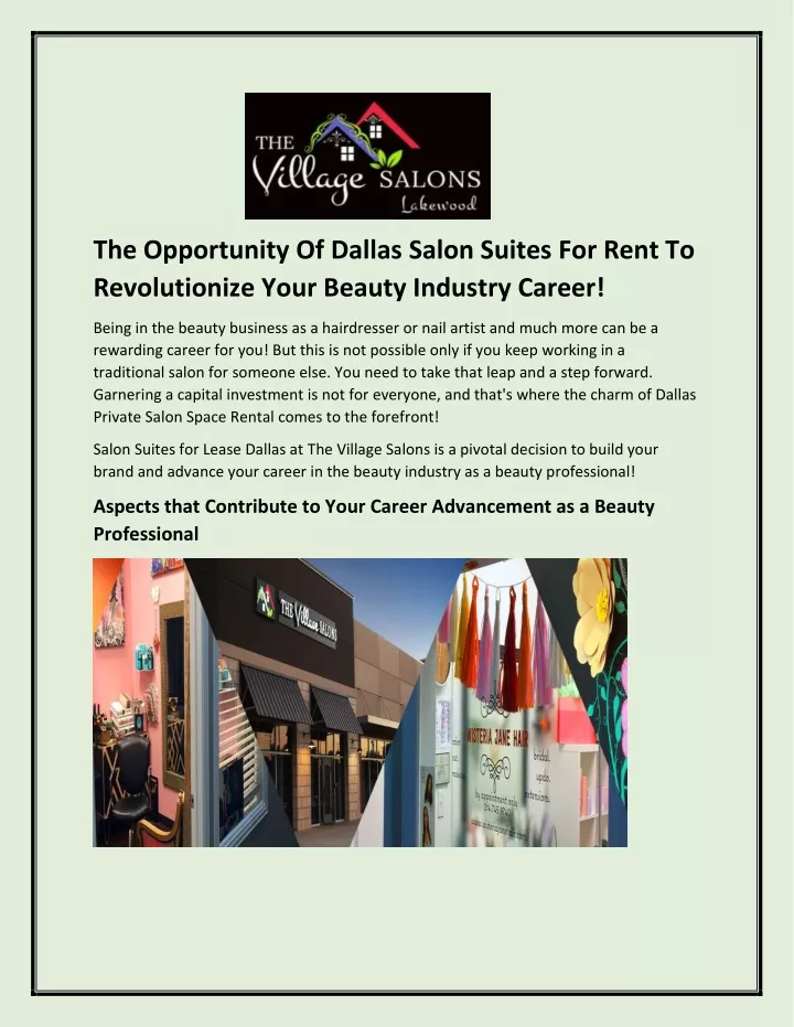 the opportunity of dallas salon suites for rent