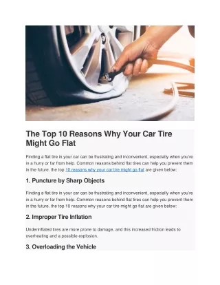 The Top 10 Reasons Why Your Car Tire Might Go Flat