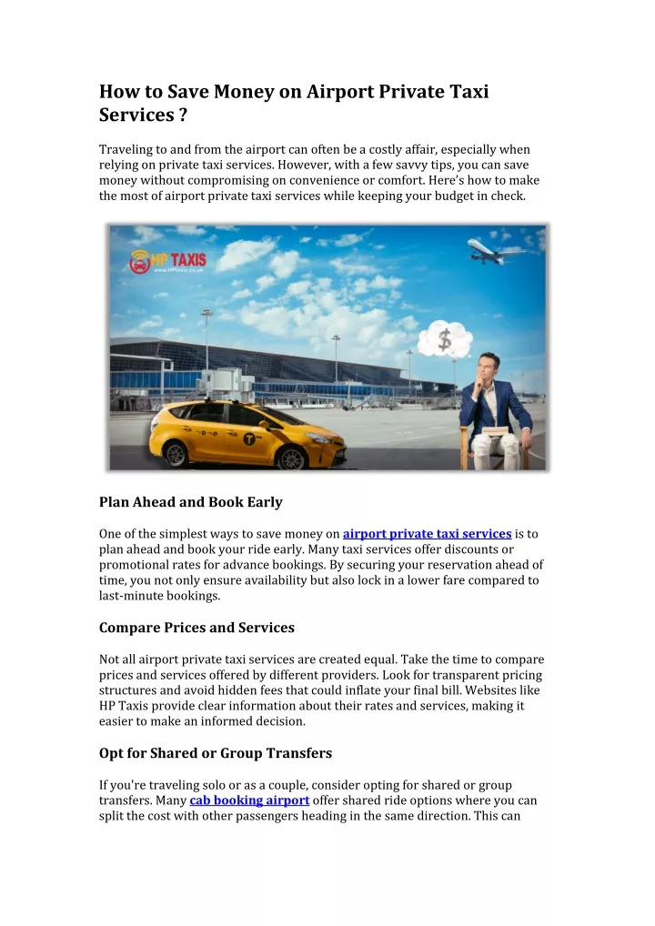 how to save money on airport private taxi services