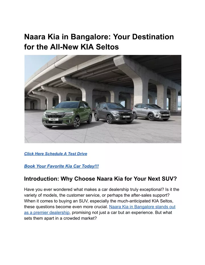 naara kia in bangalore your destination