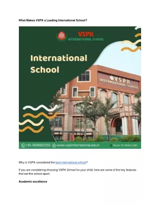What Makes VSPK a Leading International School?
