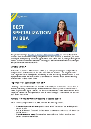 Best Specialization In BBA