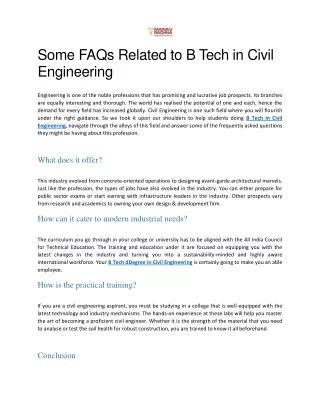 Some FAQs Related to B Tech in Civil Engineering