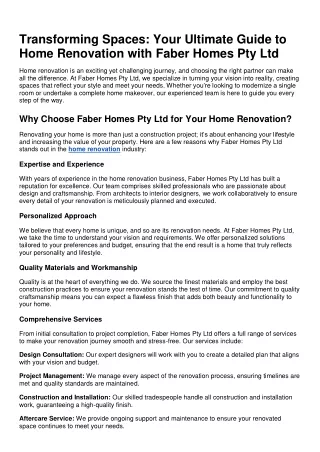 Transforming Spaces Your Ultimate Guide to Home Renovation with Faber Homes